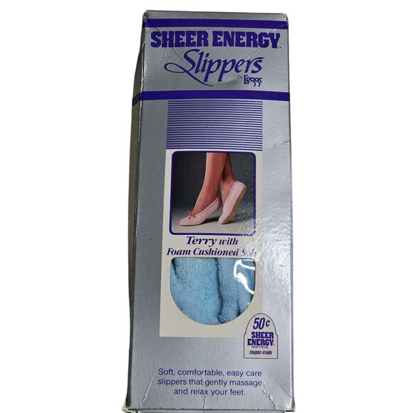 Vintage L'eggs Sheer Energy Soft Ballet Slippers Medium Blue Terry NEW 1980s - Picture 1 of 3